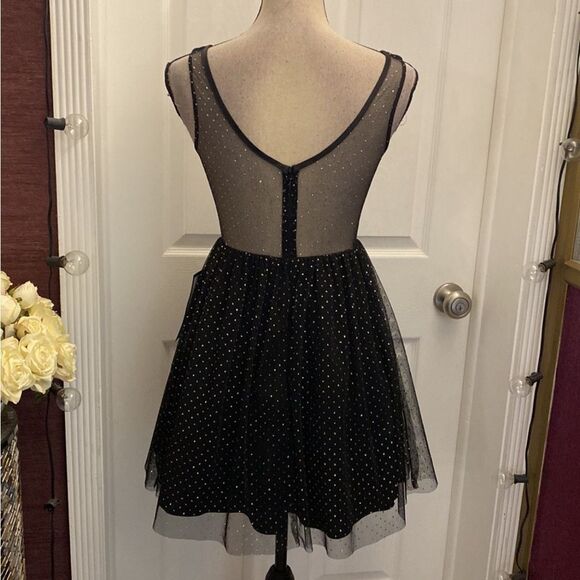 NWT Blondie Nights by Stacy Sklar Elegant mesh Black Polka Dot Dress, US0 - Picture 7 of 10